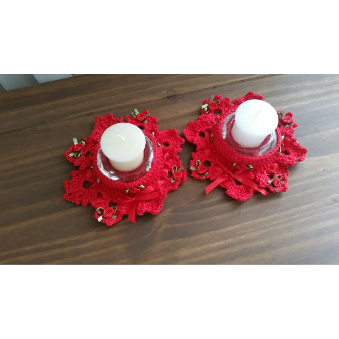 Par de Porta Velas em Crochê - foto 6