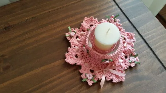 Conjunto de Porta Velas em Crochê Pêssego - foto 3