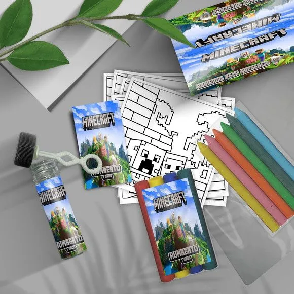 Kit Massinha + Giz + Bolha - Minecraft Personalizado - feito à mão por Mi Papelaria Criativa