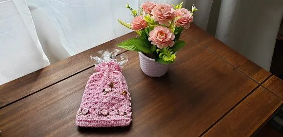 Embalagem para Presente ou Lembrancinha em Crochê Rosa - foto 4