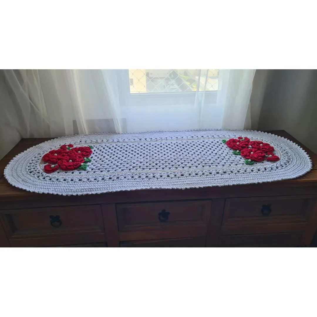Trilho de Mesa em crochê Romântico Flores e Botões - foto 6