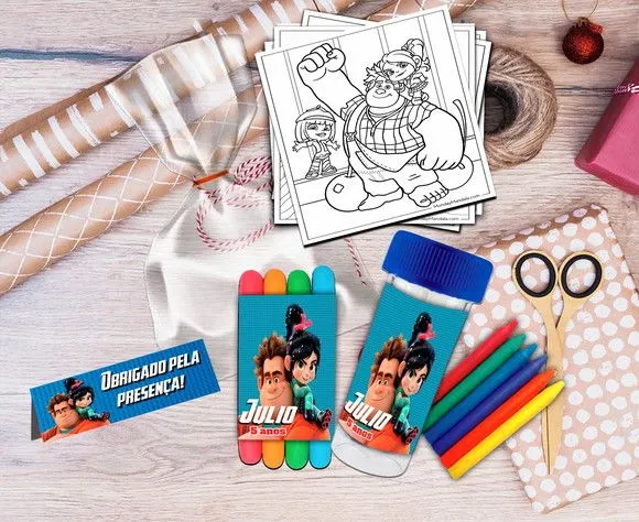 Kit Massinha + Giz + Bolha Detona Ralph Personalizado - feito à mão por Artmanha Lembrancinhas