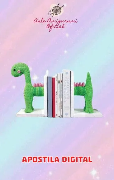 Receita Aparador de Livros Dinossauro - Amigurumi - artesanato feito à mão por Arte Amigurumi Oficial
