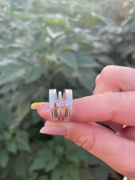 Par Alianças de Namoro Prata 950 4mm + Anel Solitário - artesanato feito à mão por TM JOIAS