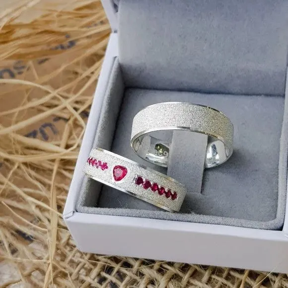 Par Alianças Prata 950 Namoro 6mm + Anel Compromisso - artesanato feito à mão por TM JOIAS