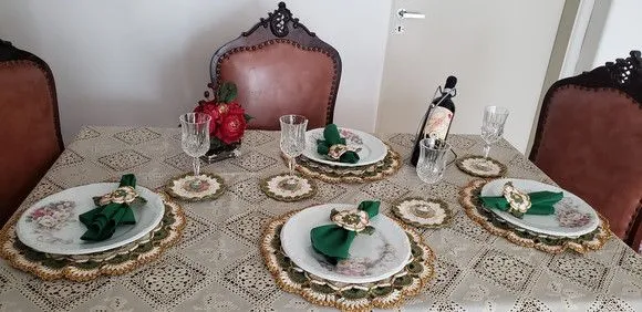 Kit Sousplat em Crochê Luxo Turco Verde Militar (18 Peças) - foto 3