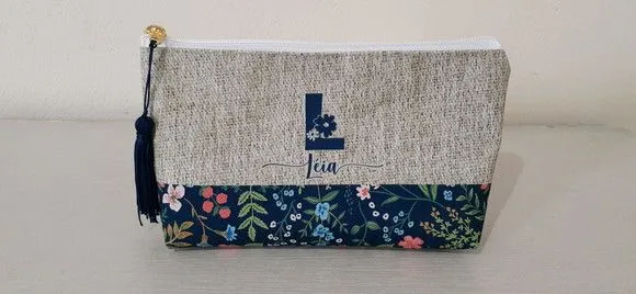 Necessaire G personalizada - floral verde - artesanato feito à mão por Innovare Studio