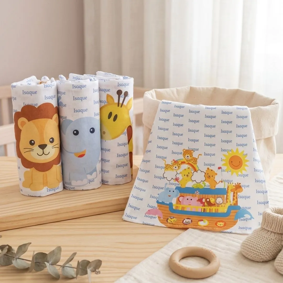 Kit 4 Paninhos de Boca Safari Baby Personalizados | Enxoval de Bebê - foto 2