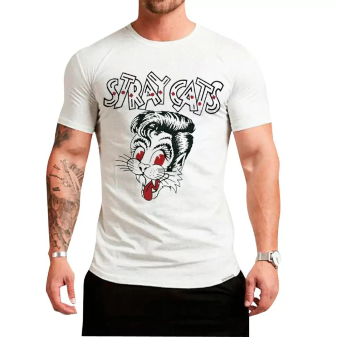 Camiseta Stray Cats, banda classico anos 80, estampa exclusiva, tamanhos unisex - artesanato feito à mão por Lado B Rock Camisetas