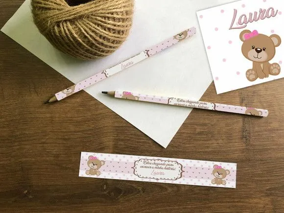 Lápis Ursinha Personalizado - feito à mão por Mi Papelaria Criativa