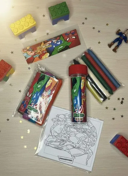 Kit Massinha + Giz + Bolha - Heróis Personalizado - feito à mão por Mi Papelaria Criativa
