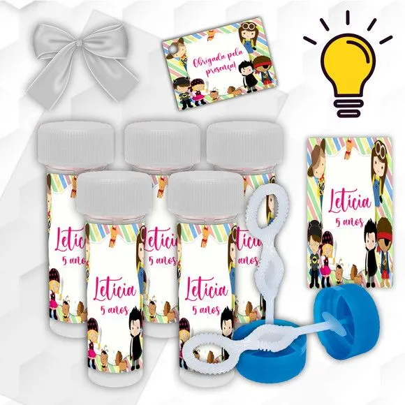 Bolinha de Sabão Festa a Fantasia Personalizada - artesanato feito à mão por Mi Papelaria Criativa