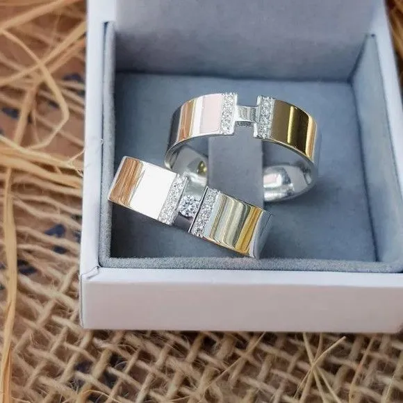 Par Alianças Prata 950 Namoro 6mm + Anel Compromisso - artesanato feito à mão por TM JOIAS