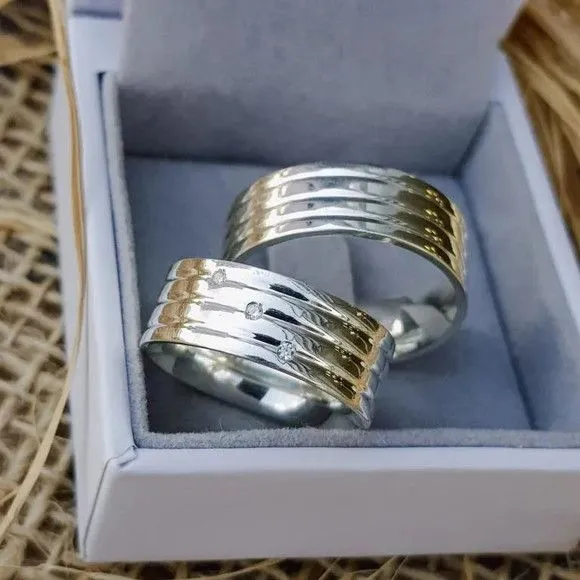 Par Alianças Prata 950 Namoro 8mm + Anel Compromisso - artesanato feito à mão por TM JOIAS