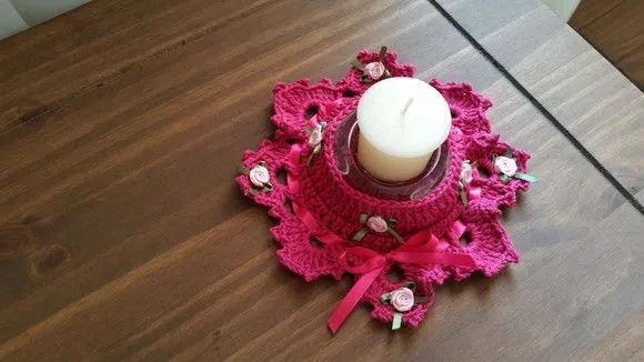 Conjunto de Porta Velas em Crochê Magenta - foto 5