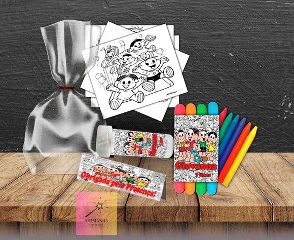 Kit Massinha + Giz + Bolha Turma da Monica Personalizado - feito à mão por Artmanha Lembrancinhas