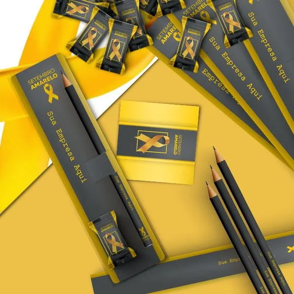 Lápis com Cartão e Bala- Setembro Amarelo Personalizado - feito à mão por Mi Papelaria Criativa