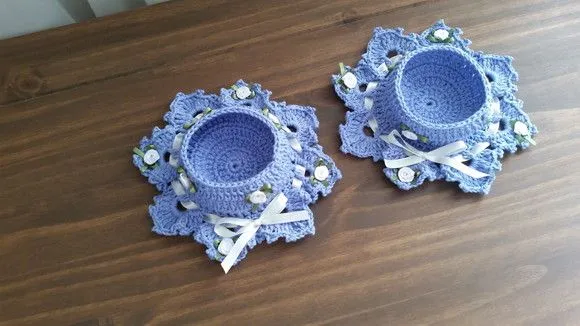 Conjunto de Porta Velas em Crochê Serenity Azul - foto 2