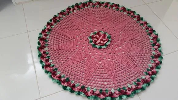 Tapete Redondo em Crochê Flor Gisele