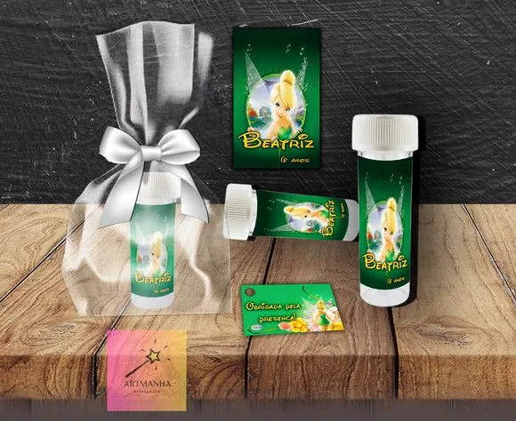 Bolha de Sabão Tinker Bell Personalizada - artesanato feito à mão por Artmanha Lembrancinhas