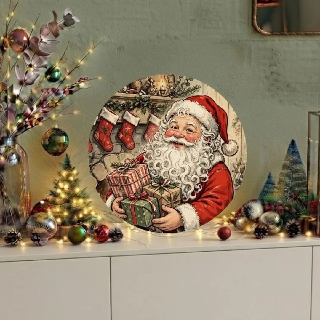 Placa decorativa MDF 35 cm Guirlanda de Natal enfeite de porta Papai Noel - artesanato feito à mão por Limão e Amora Festas