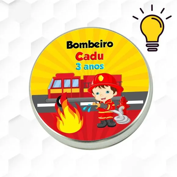 Latinha Metalizada Bombeiro Personalizada - feito à mão por Mi Papelaria Criativa