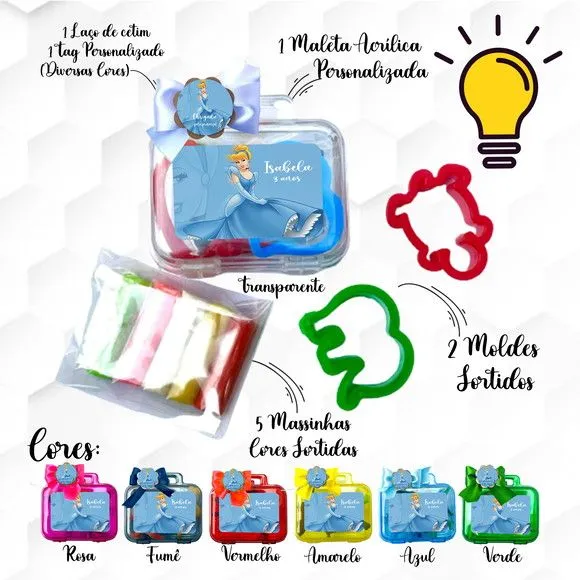 Mini Maleta com Massinhas Cinderela Personalizada - feito à mão por Mi Papelaria Criativa