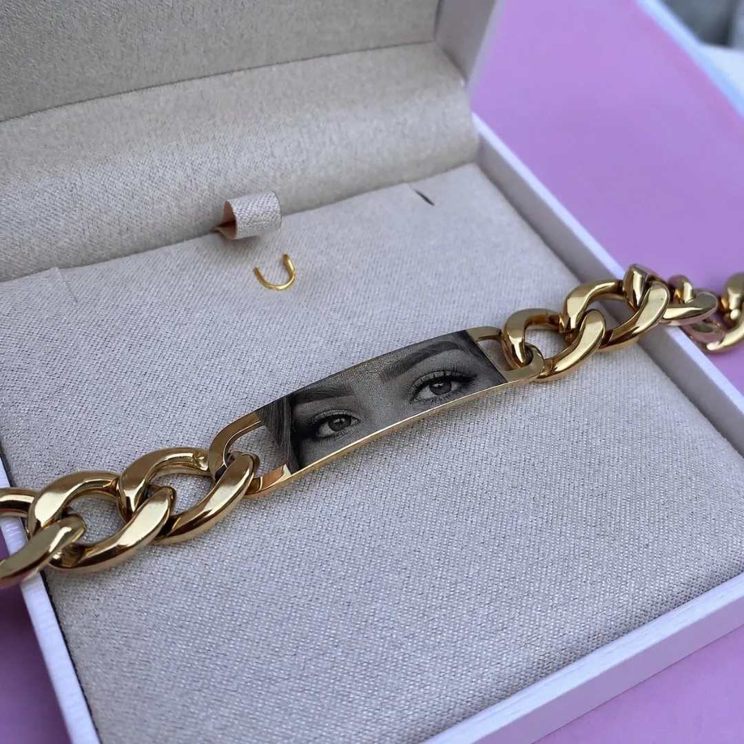 Pulseira Grumet Banhada 11mm + Foto Gravação - artesanato feito à mão por TM JOIAS