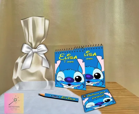 Bloquinho Stitch Personalizado - feito à mão por Artmanha Lembrancinhas