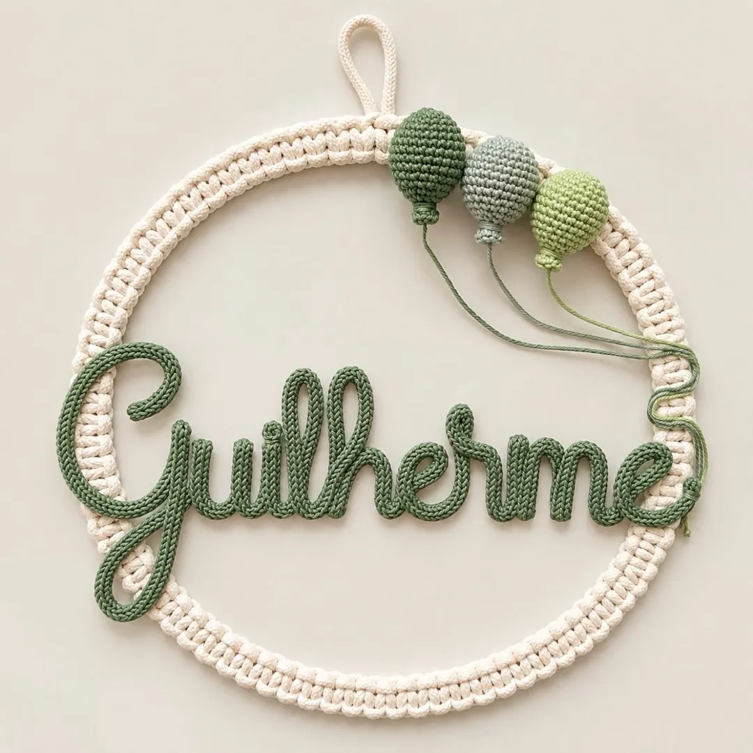 Porta Maternidade Balões + Nome Personalizado em tricotin Guirlanda Macrame - foto 7