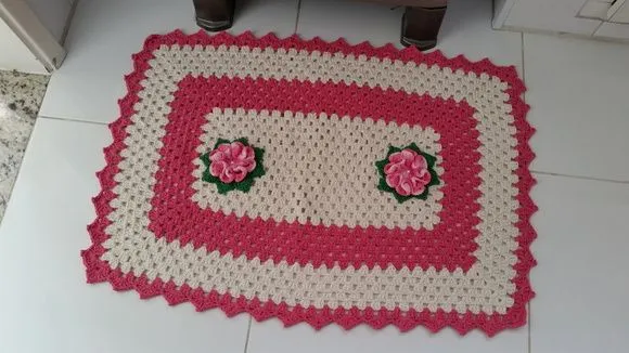 Jogo de Cozinha em Crochê 03 Peças - Flores Rosa Mesclado - foto 3