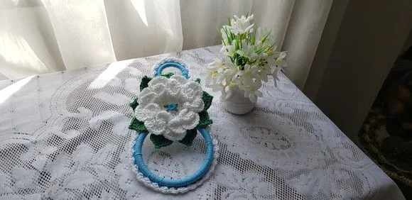 Porta Pano de Prato em Crochê Flor Branca - foto 3