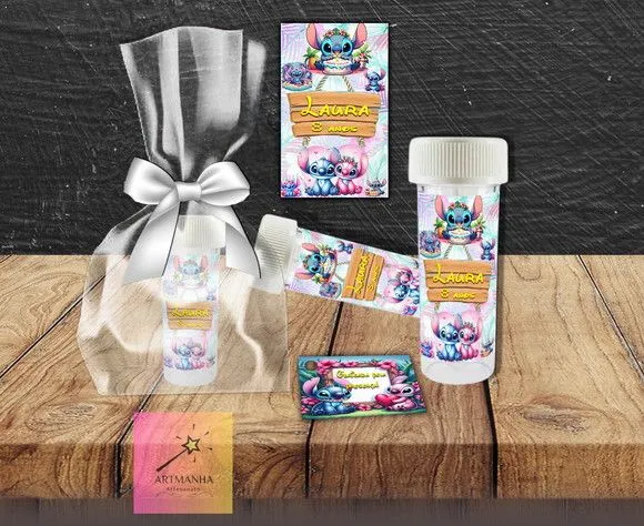 Bolha de Sabão Stitch e Angel Personalizada - artesanato feito à mão por Artmanha Lembrancinhas