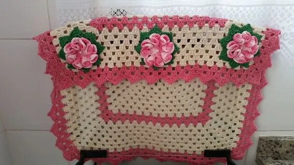 Capa para Fogão 04 Bocas em Crochê Flores Rosa - foto 5