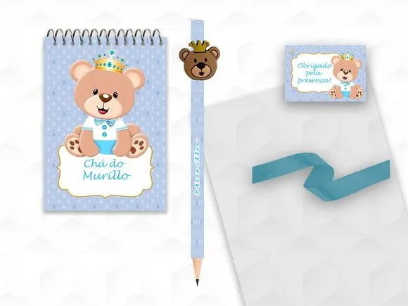 Bloquinho com Aplique Ursinho Principe Personalizado - artesanato feito à mão por creativitybynina
