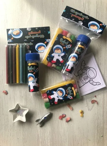 Kit Massinha + Giz + Bolha - Astronauta Personalizado - feito à mão por Mi Papelaria Criativa