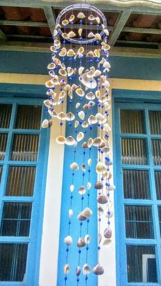 Sino Dos Ventos Conchas Naturais Mobile Com Perolas Azuis. - foto 3