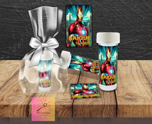Bolha de Sabão Homem de Ferro Personalizada - feito à mão por Artmanha Lembrancinhas