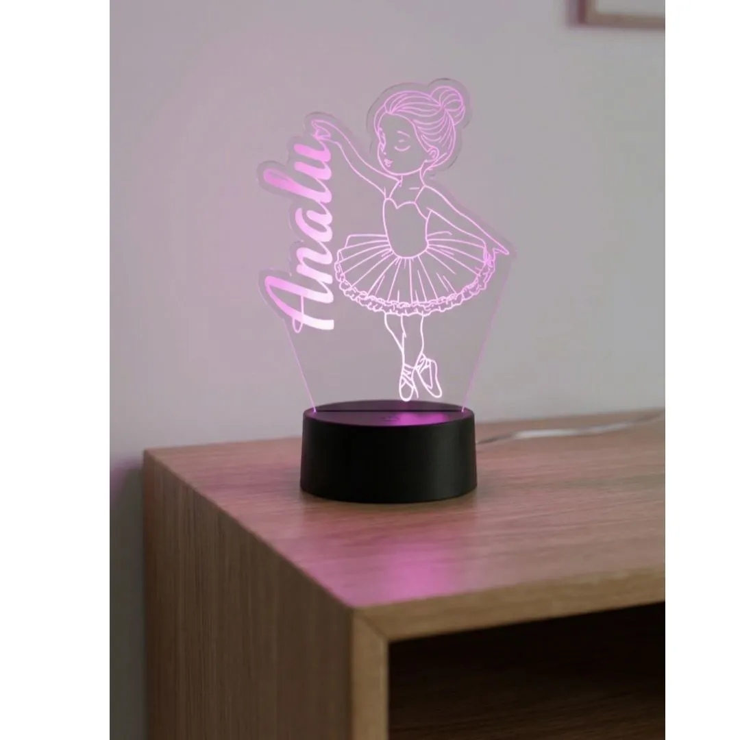 Luminaria Bailarina personalizada para quarto em acrilico de 3mm com base de led RGB - artesanato de TINY LASER