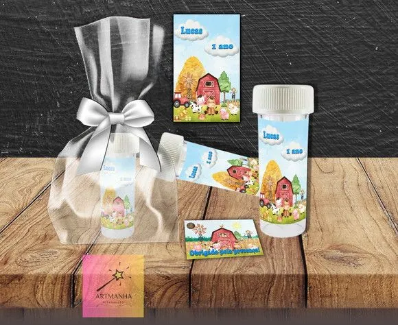 Bolha de Sabão Fazendinha Personalizada - feito à mão por Artmanha Lembrancinhas