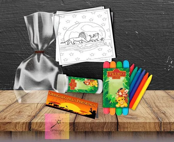 Kit Massinha + Giz + Bolha Rei Leão Personalizado - artesanato feito à mão por Artmanha Lembrancinhas