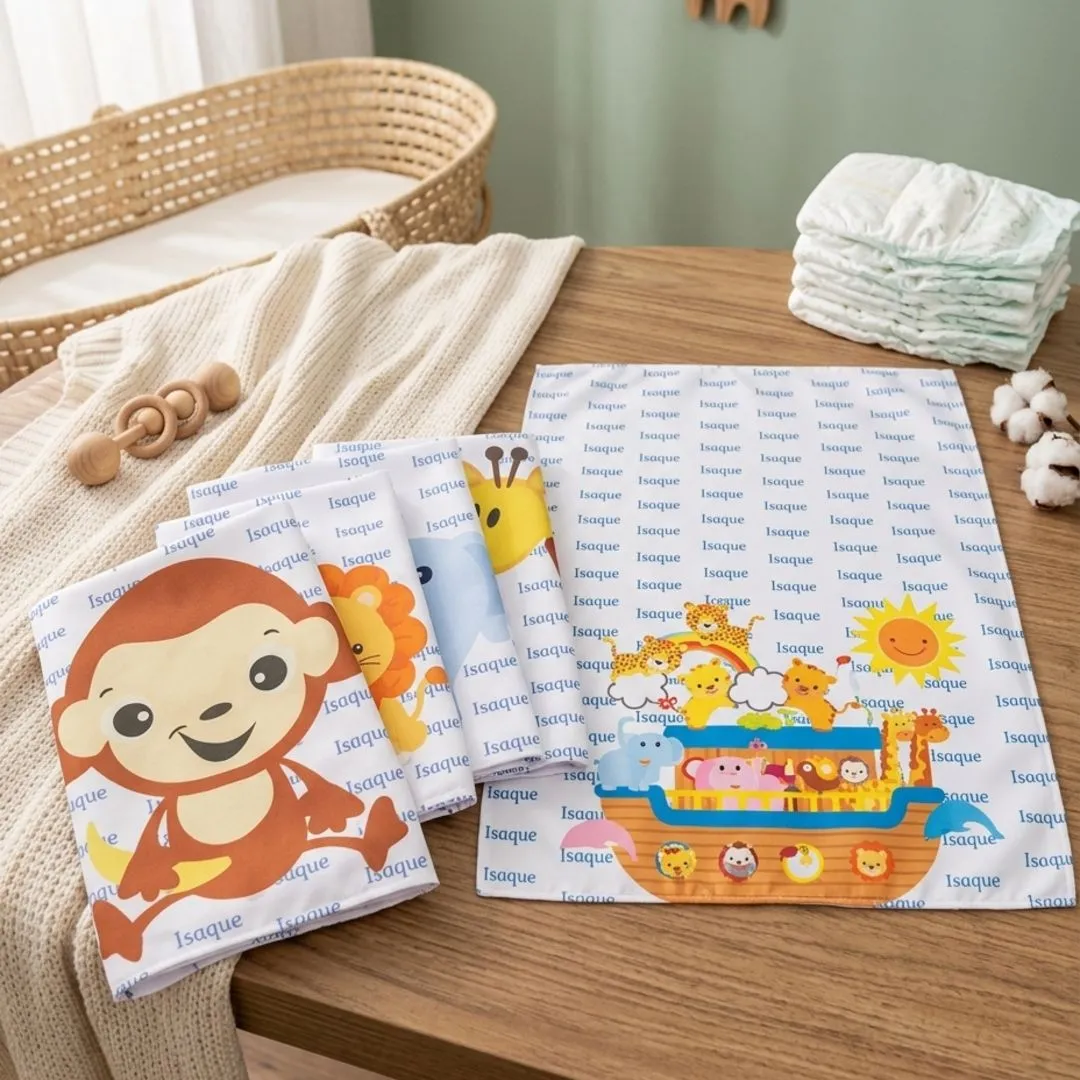 Kit 4 Paninhos de Boca Safari Baby Personalizados | Enxoval de Bebê - artesanato de Innovare Studio