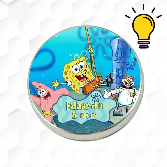 Latinha Metalizada Bob Esponja Personalizada - feito à mão por Mi Papelaria Criativa