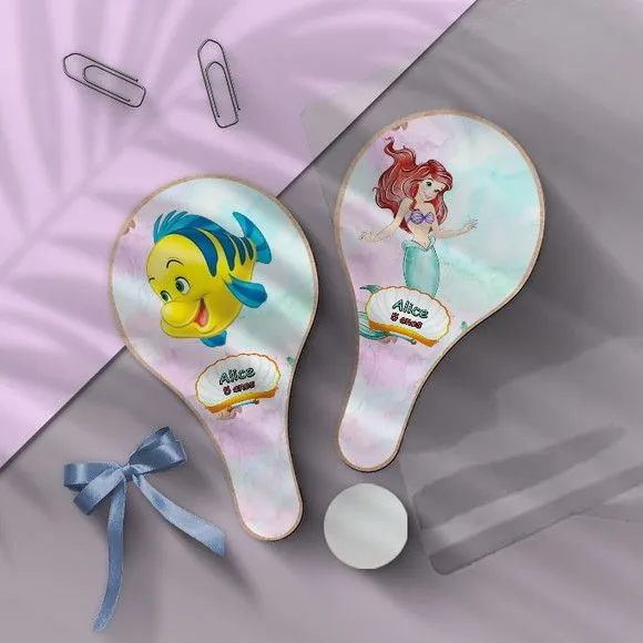 Raquete Ping Pong - Pequena Sereia Personalizada - feito à mão por Mi Papelaria Criativa