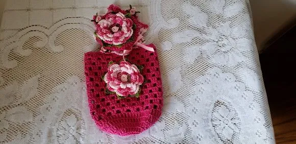 Capa para Potes 500 Grs Crochê Flash Flores Rosa Mesclado - foto 4