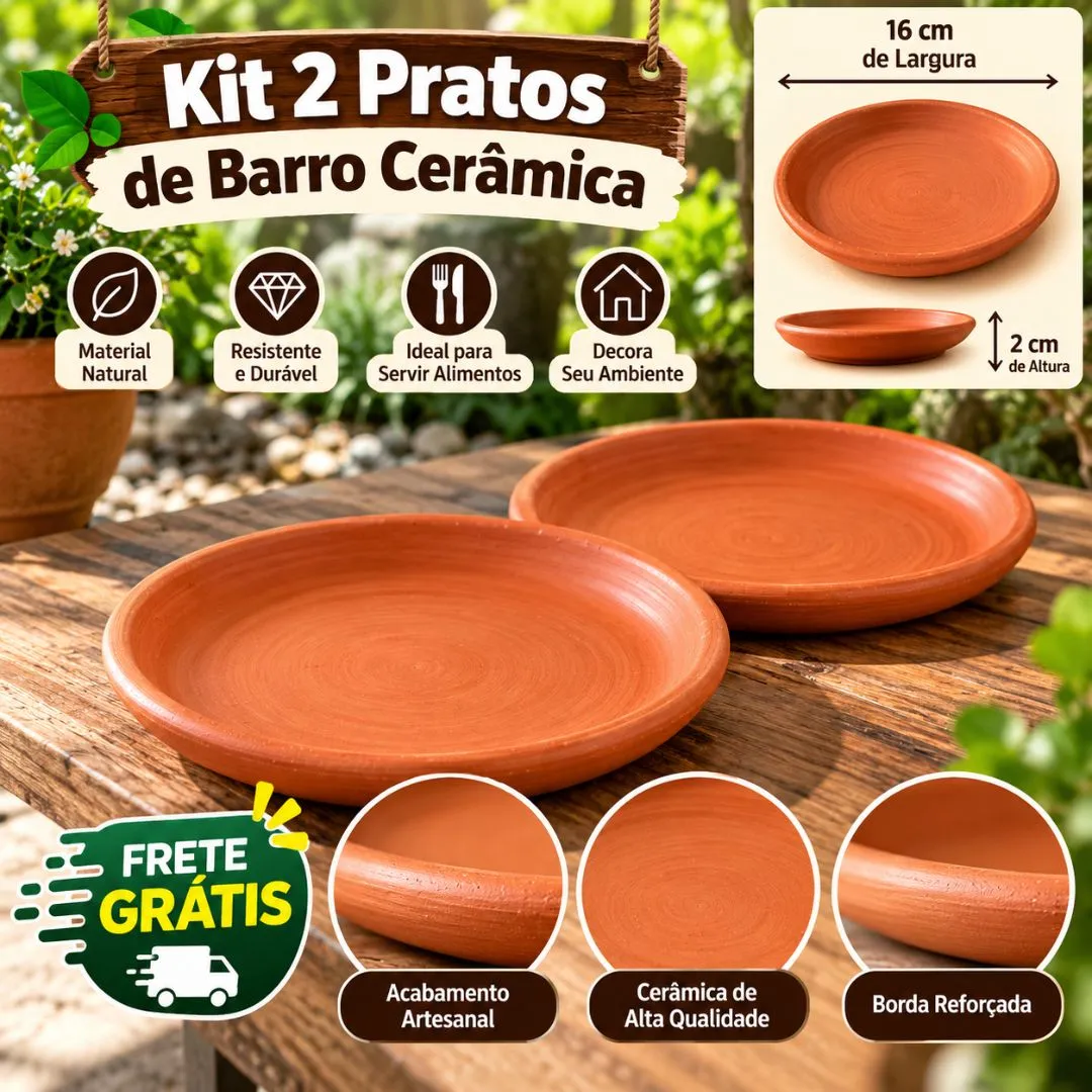 Kit 2 Pratos de Barro Cerâmica 16 cm - artesanato feito à mão por Doce Lar Artesanatos