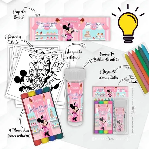 Kit Massinha + Giz + Bolha Minnie Personalizado - feito à mão por Mi Papelaria Criativa