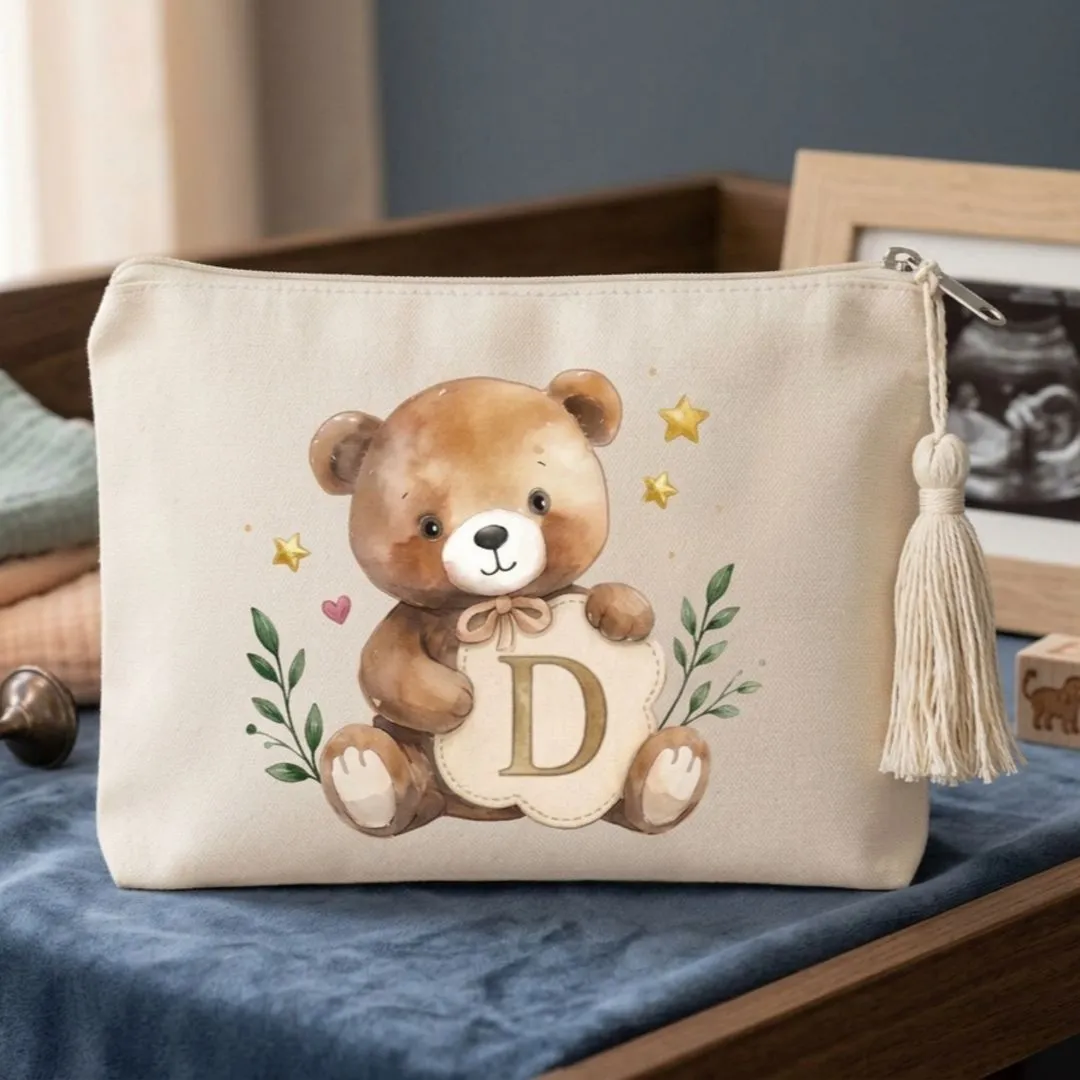 Nécessaire Personalizada Com Inicial Ursinho Lembrancinha Chá de Bebê maternidade aniversario