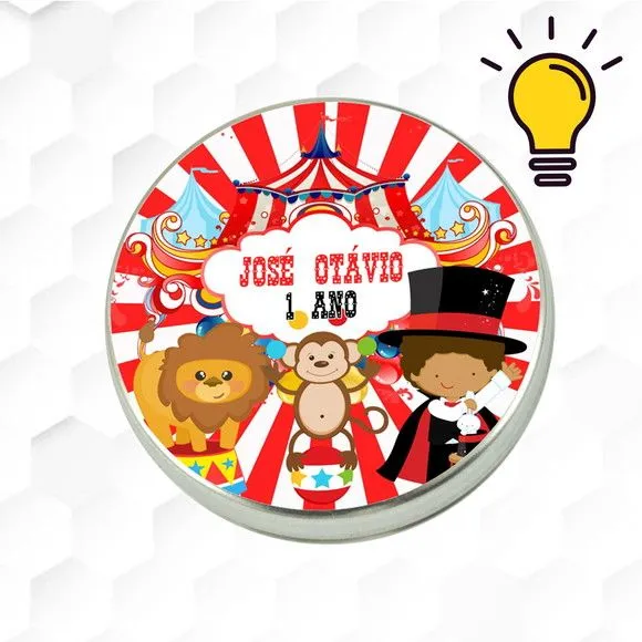 Latinha Metalizada Circo Personalizada - feito à mão por Mi Papelaria Criativa