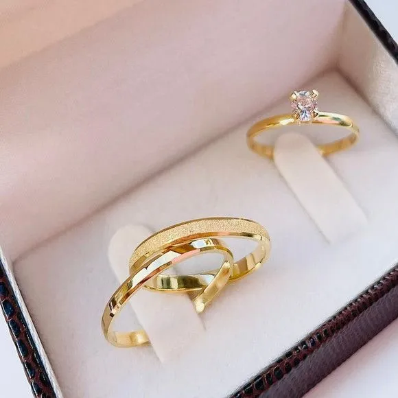 Alianças de Ouro 18k 2mm 2grs Casamento + Anel Solitário - feito à mão por TM JOIAS